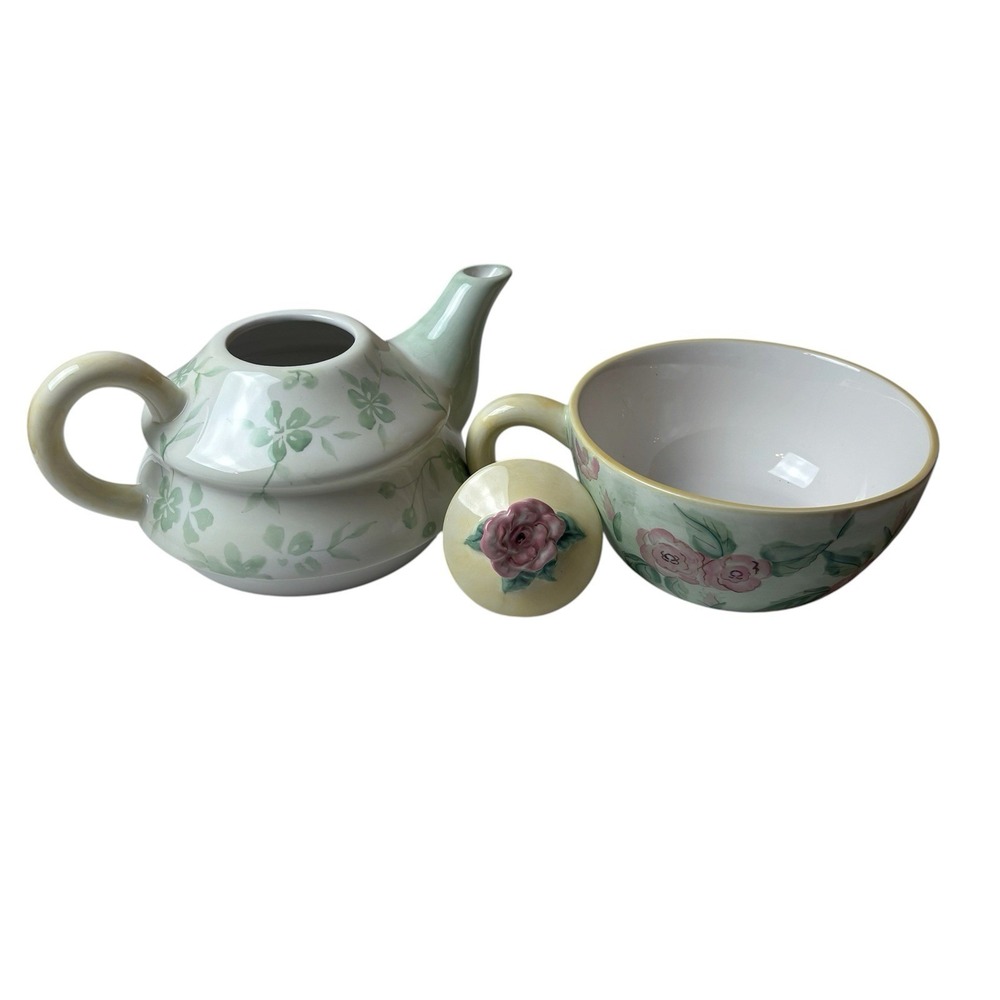Capriware Ceramic Teapot Tea For One Ivory Pink Roses - Picture 4 of 5